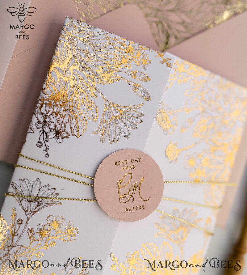 Elegant Arabic Golden Wedding Invitations with Glamour Gold Foil and Romantic Blush Pink - Exquisite Bespoke Indian Wedding Stationery-19