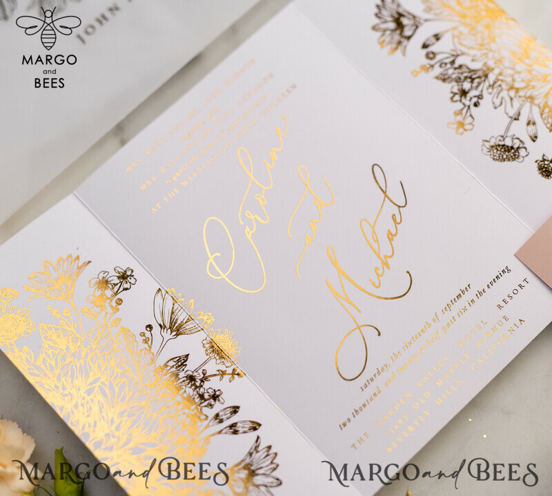Elegant Luxury Arabic Golden Wedding Invitations with Glamour Gold Foil and Romantic Blush Pink Design: Bespoke Indian Wedding Stationery-23