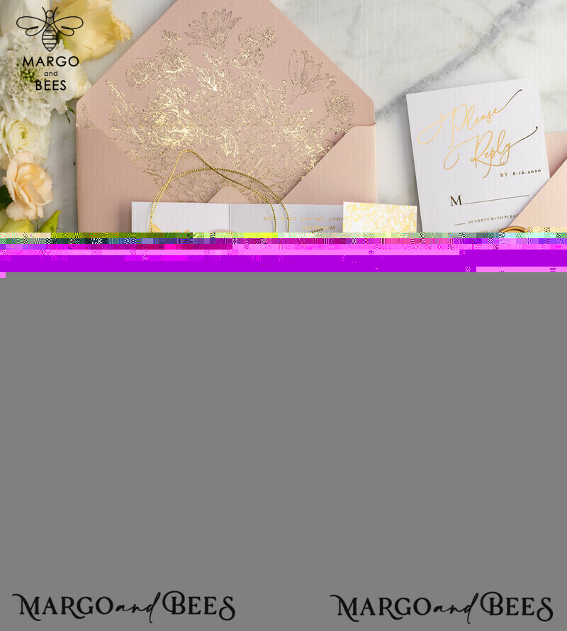 Rose Gold Luxury Wedding Invitations PocketFold  Glitter Invites , Vellum Envelope and Blush Pink Tag -25