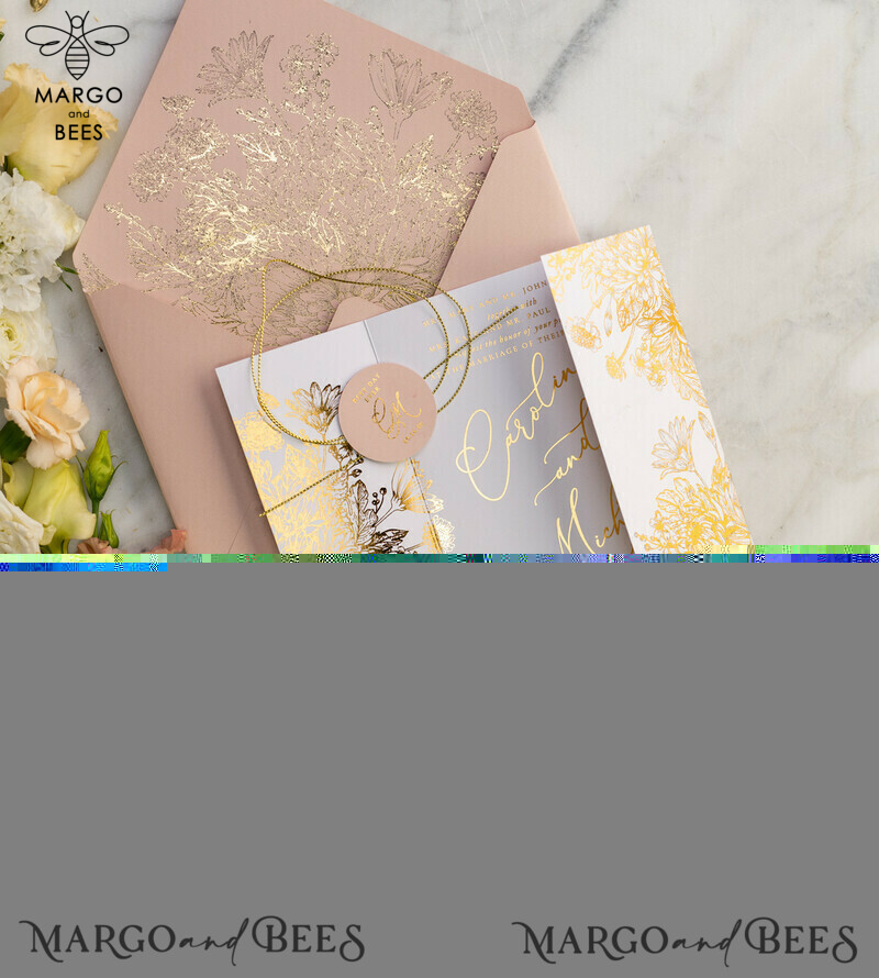 Rose Gold Luxury Wedding Invitations PocketFold  Glitter Invites , Vellum Envelope and Blush Pink Tag -27