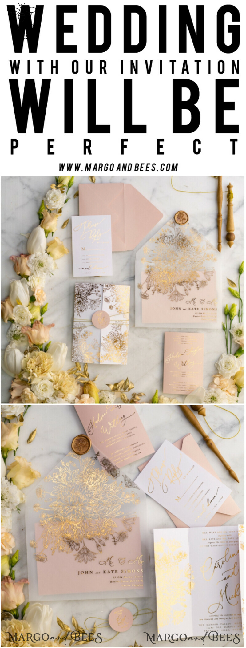 Luxury Arabic Golden Wedding Invitations, Glamour Gold Foil Wedding Invites, Romantic Blush Pink Wedding Cards, Bespoke Indian Wedding Stationery-37