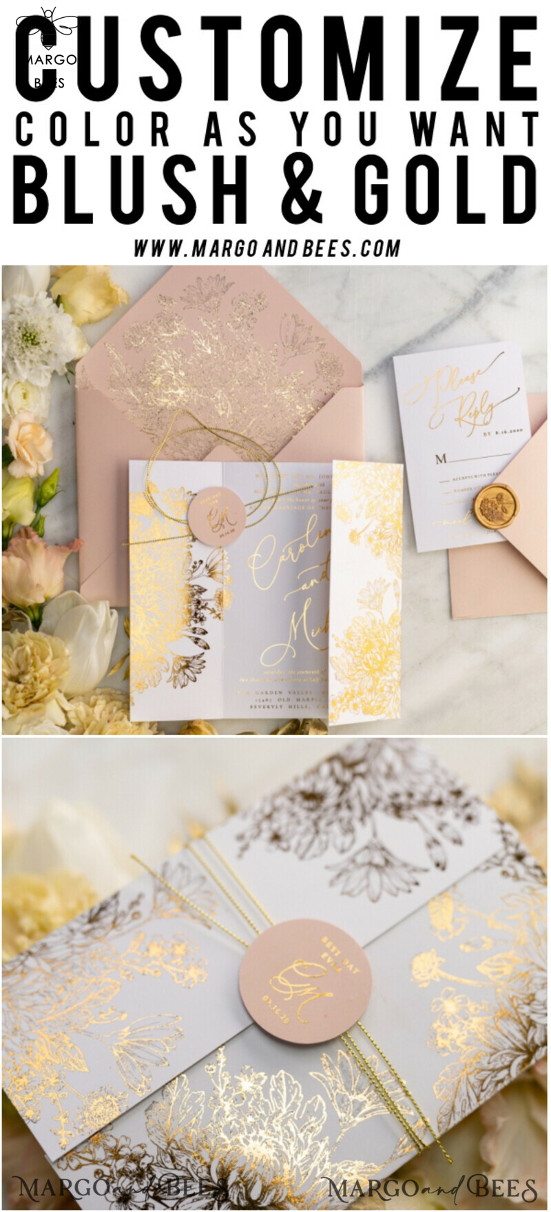 Luxury Arabic Golden Wedding Invitations, Glamour Gold Foil Wedding Invites, Romantic Blush Pink Wedding Cards, Bespoke Indian Wedding Stationery-38