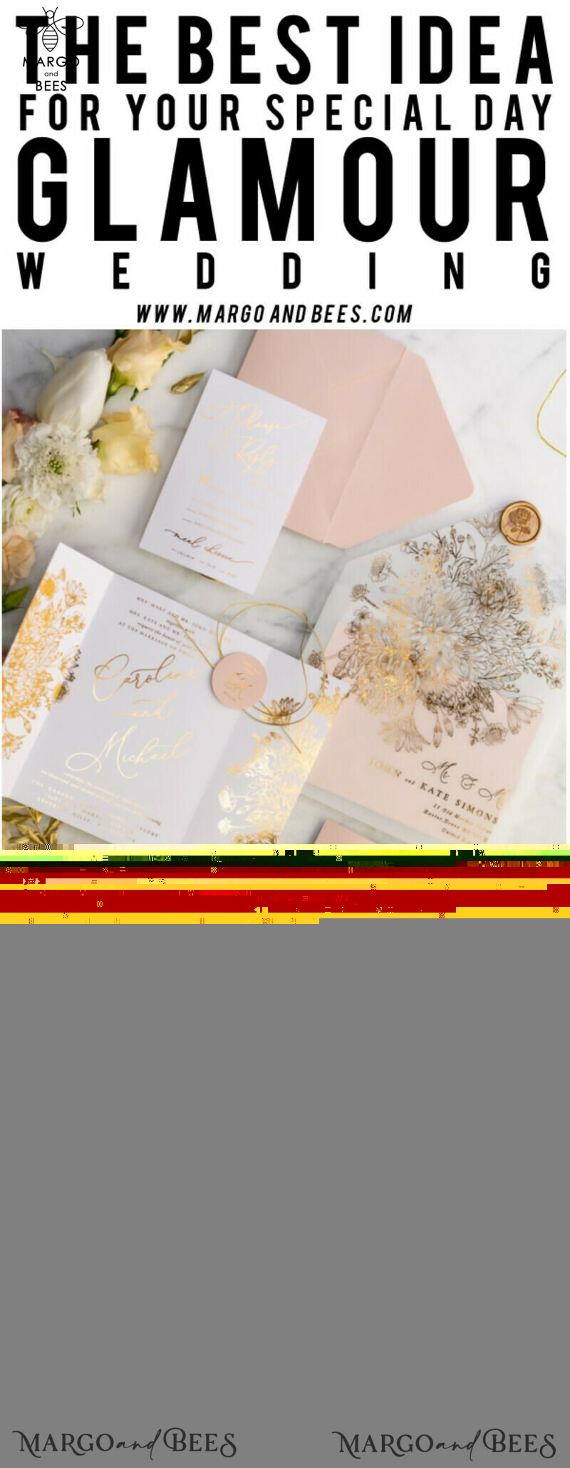 Rose Gold Luxury Wedding Invitations PocketFold  Glitter Invites , Vellum Envelope and Blush Pink Tag -39