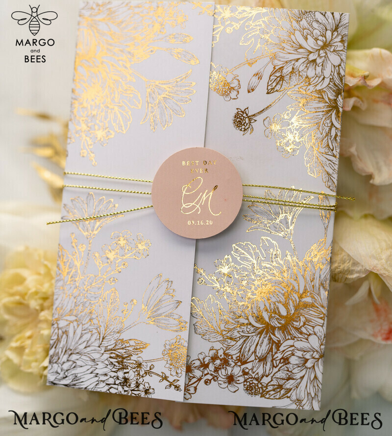 Rose Gold Luxury Wedding Invitations PocketFold  Glitter Invites , Vellum Envelope and Blush Pink Tag -4