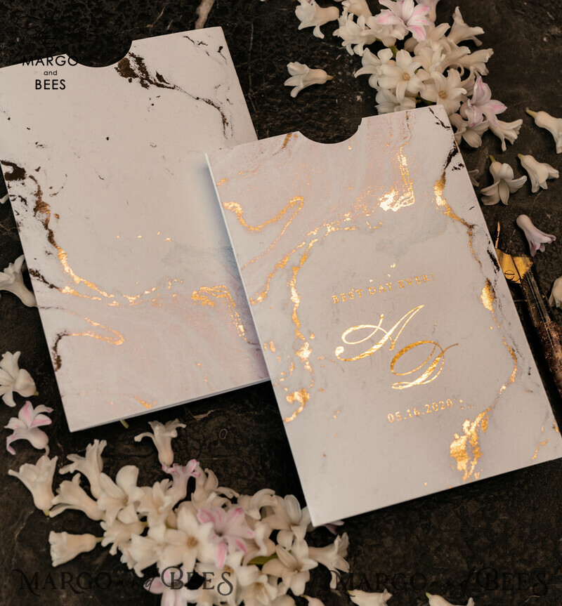 Gold Marble wedding invitation Suite, Luxury  Gold Wedding Cards, Pocket Wedding Invites with Vellum Envelope-14