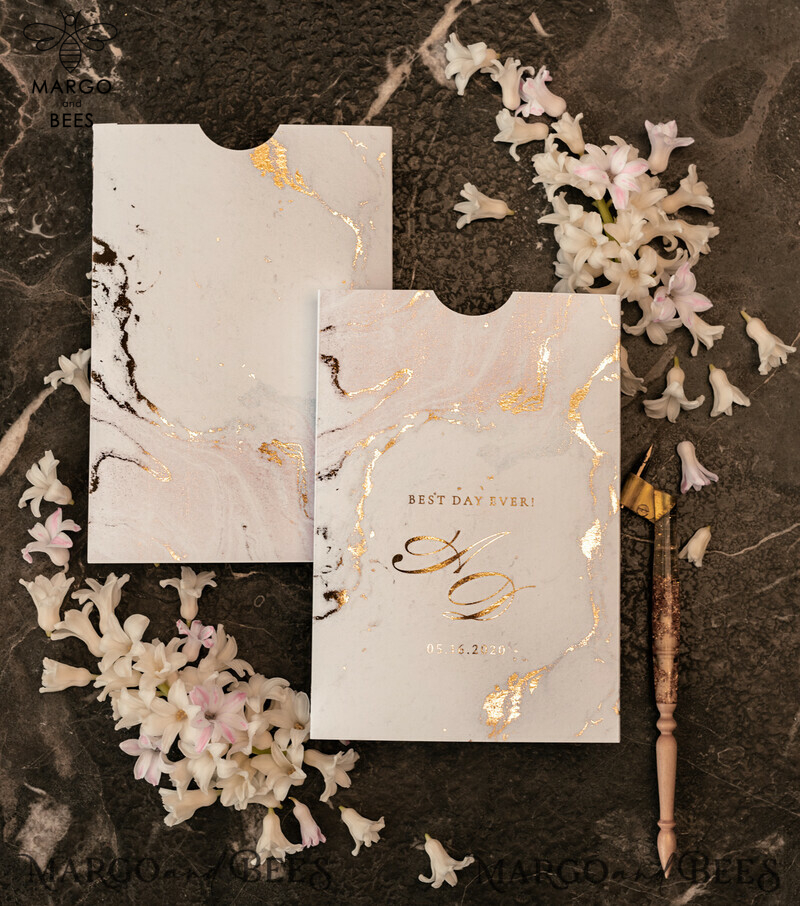 Gold Marble wedding invitation Suite, Luxury  Gold Wedding Cards, Pocket Wedding Invites with Vellum Envelope-23