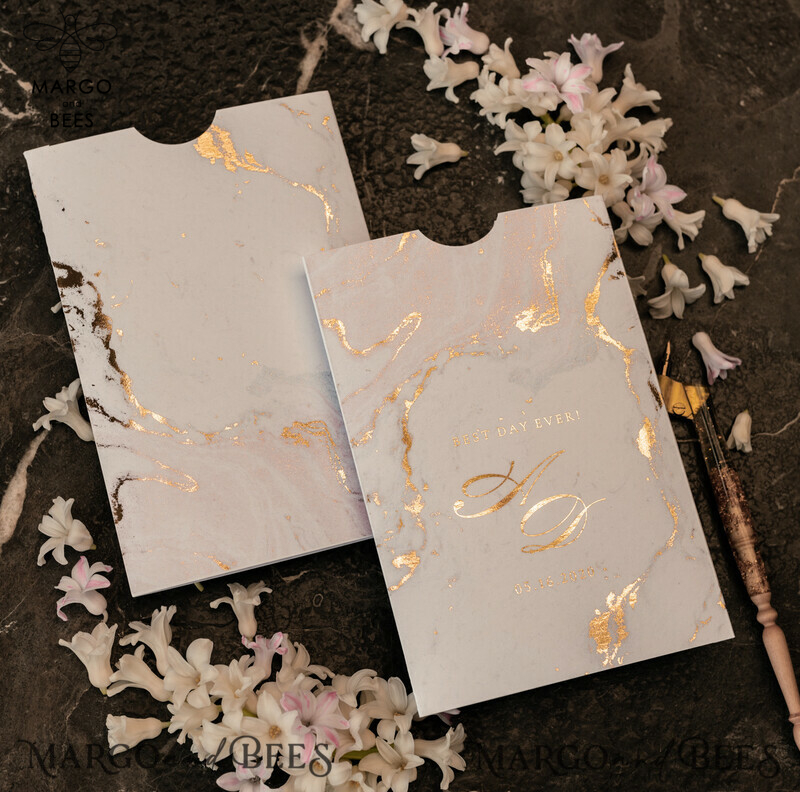 Gold Marble wedding invitation Suite, Luxury  Gold Wedding Cards, Pocket Wedding Invites with Vellum Envelope-26
