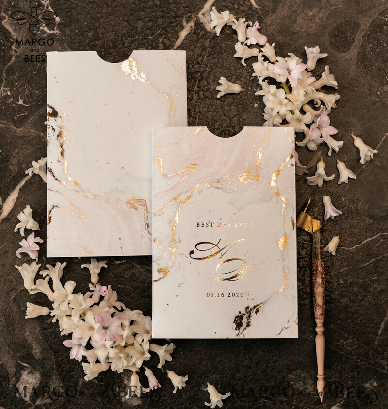 Gold Marble wedding invitation Suite, Luxury  Gold Wedding Cards, Pocket Wedding Invites with Vellum Envelope-28