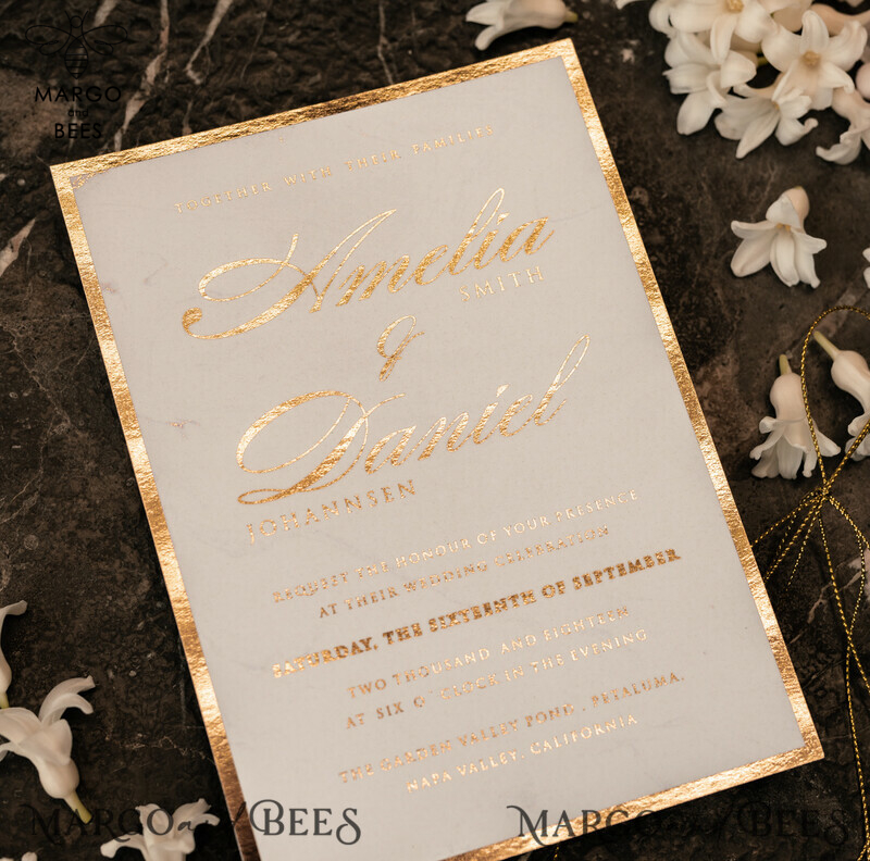 Gold Marble wedding invitation Suite, Luxury  Gold Wedding Cards, Pocket Wedding Invites with Vellum Envelope-32