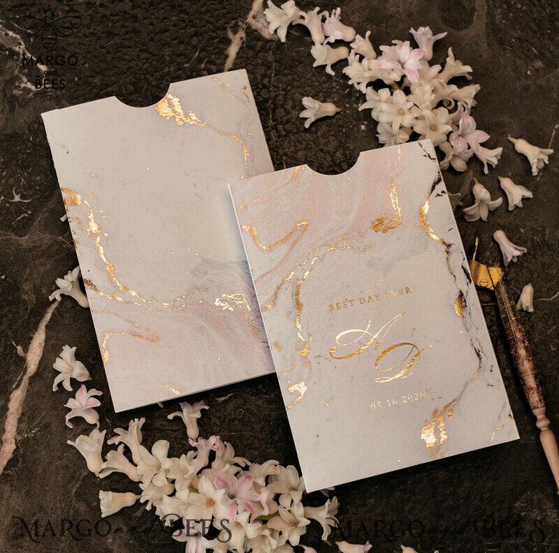 Gold Marble wedding invitation Suite, Luxury  Gold Wedding Cards, Pocket Wedding Invites with Vellum Envelope-4