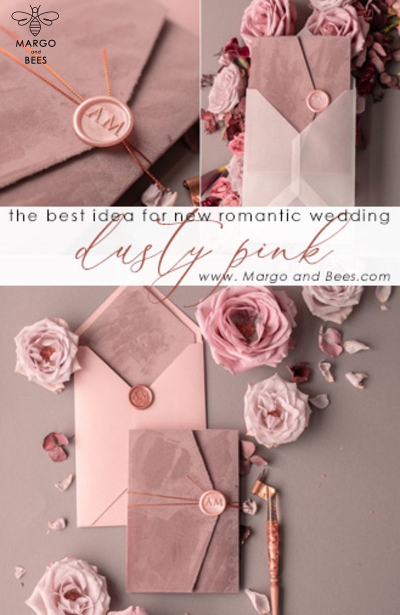 Luxury Wedding Velvet  Invitation Suite, Glamour Rose  Gold Wedding Invite, Blush Velvet wedding Cards -8