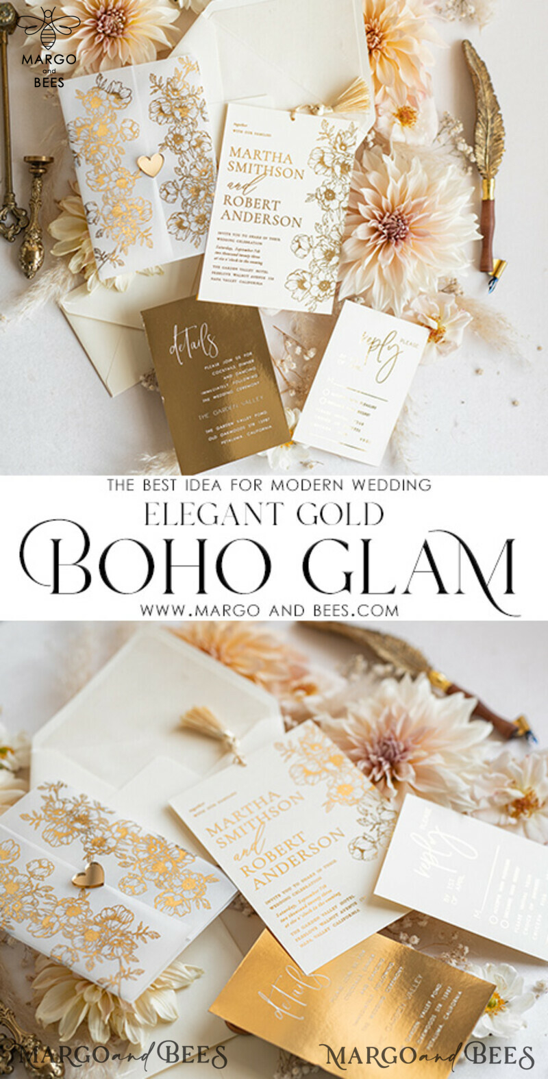 Introducing Vllum Wedding Invitation Suite: Boho Glam with Golden Shine - Elegant Gold Wedding Cards-3