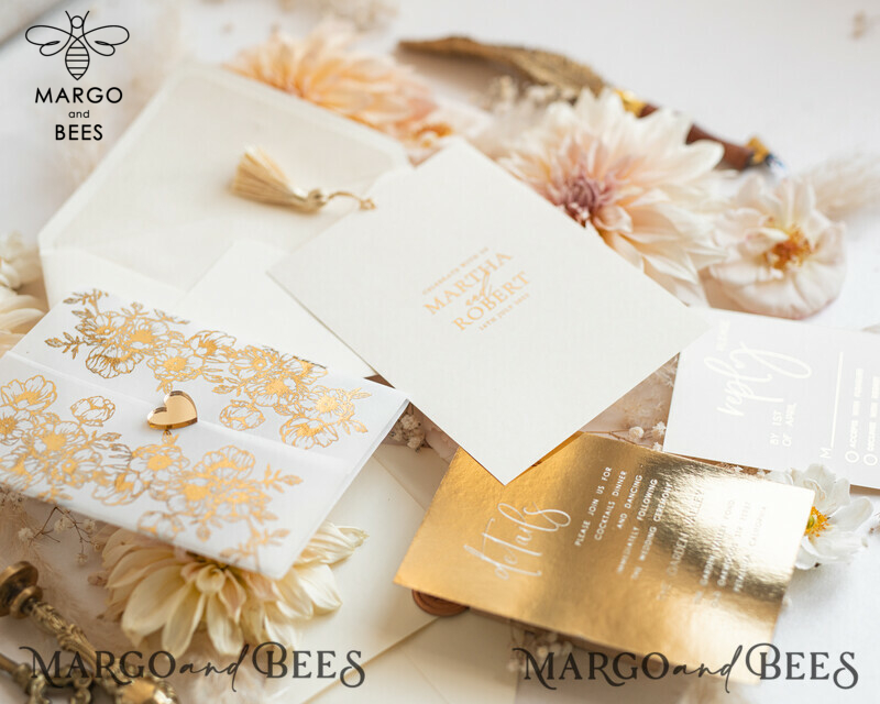 Vllum Wedding Invitation Suite: Boho Glam with Golden Shine - Elegant Gold Wedding Cards-16