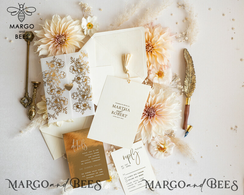Introducing Vllum Wedding Invitation Suite: Boho Glam with Golden Shine - Elegant Gold Wedding Cards-18