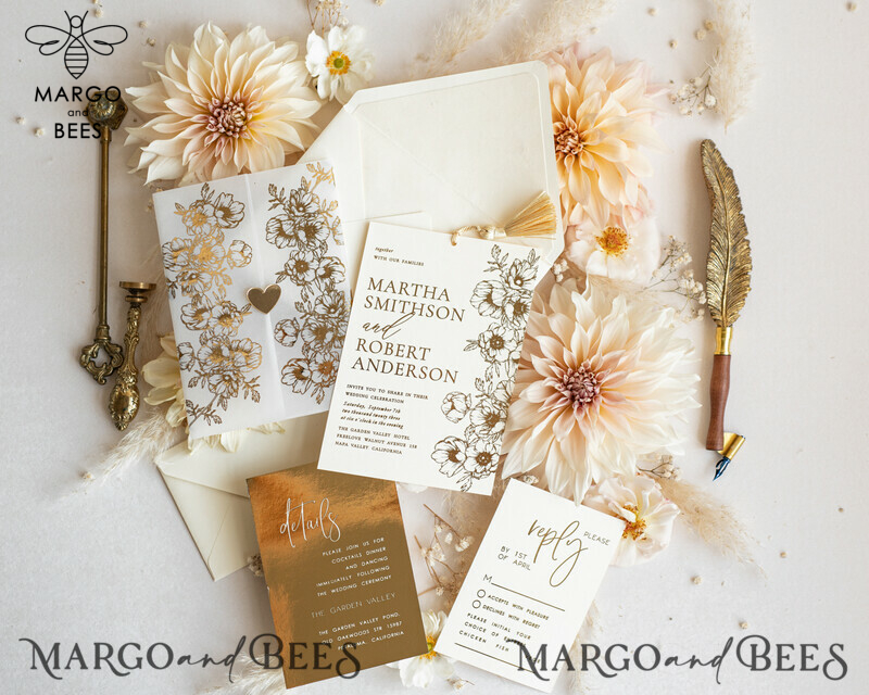 Vllum Wedding Invitation Suite: Boho Glam with Golden Shine - Elegant Gold Wedding Cards-19
