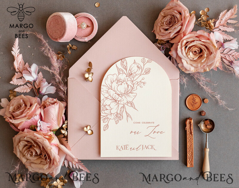 luxory Arch wedding invitation suite,  Glamour Wedding Invitations, gold and blush pink Wedding Invitations-6