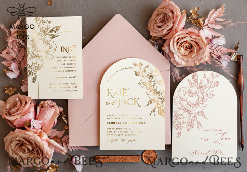 luxory Arch wedding invitation suite,  Glamour Wedding Invitations, gold and blush pink Wedding Invitations-1