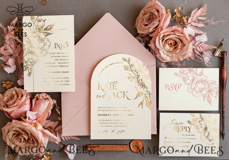 luxory Arch wedding invitation suite,  Glamour Wedding Invitations, gold and blush pink Wedding Invitations-0