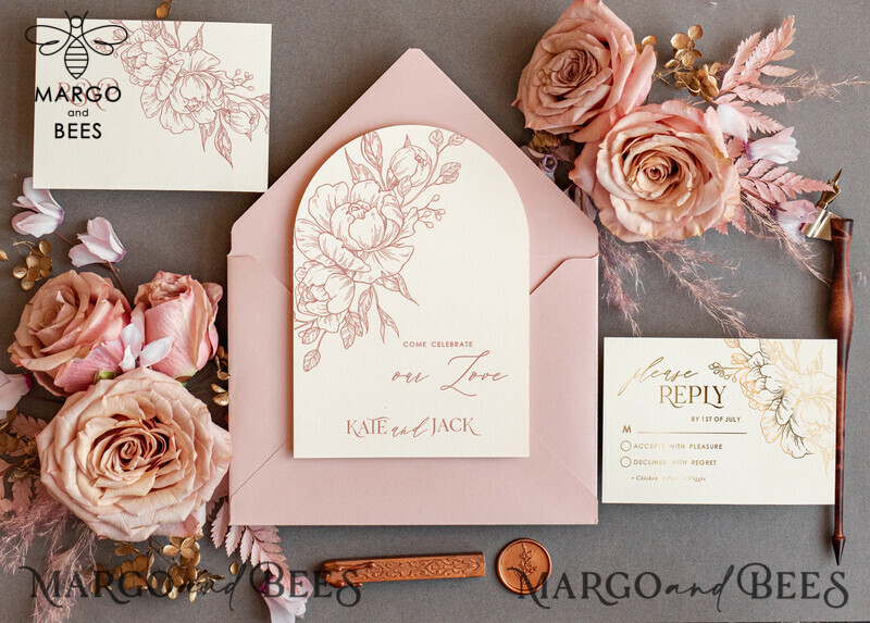 luxory Arch wedding invitation suite,  Glamour Wedding Invitations, gold and blush pink Wedding Invitations-4