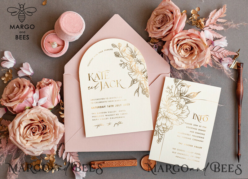 luxory Arch wedding invitation suite,  Glamour Wedding Invitations, gold and blush pink Wedding Invitations-7