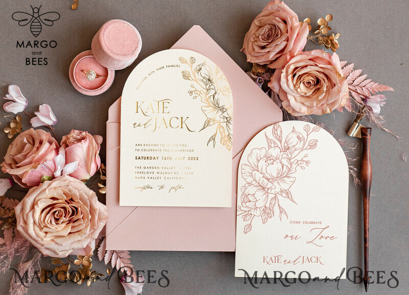 luxory Arch wedding invitation suite,  Glamour Wedding Invitations, gold and blush pink Wedding Invitations-2