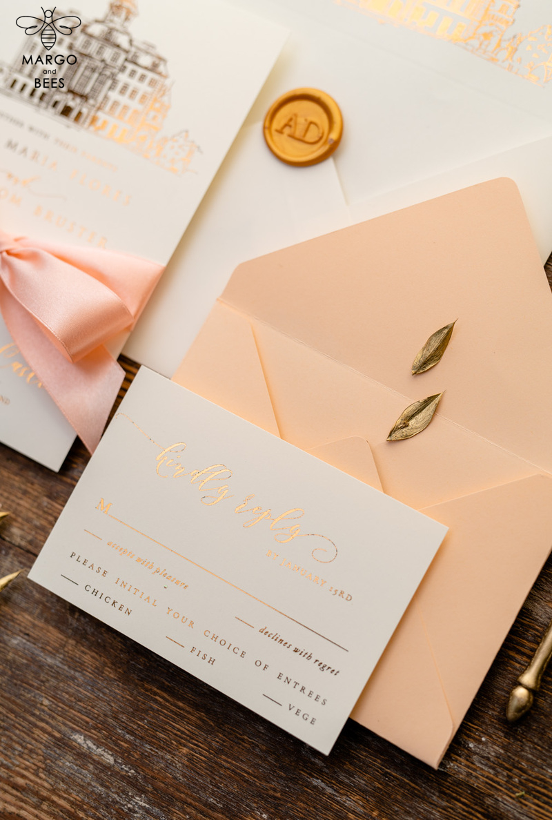 Wedding invitations sketch of your venue, Wedding Venue Luxury Invites, gold Wedding stationery-1