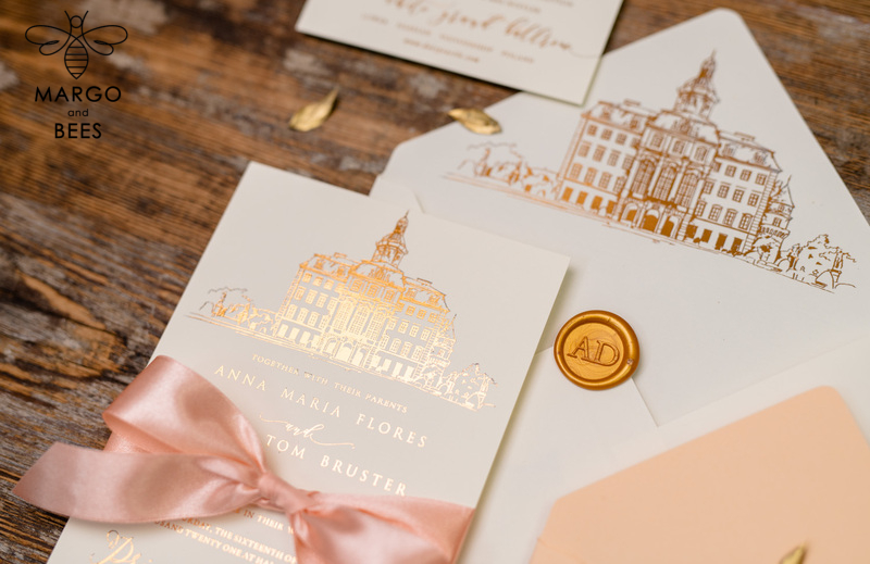 Wedding invitations sketch of your venue, Wedding Venue Luxury Invites, gold Wedding stationery-10