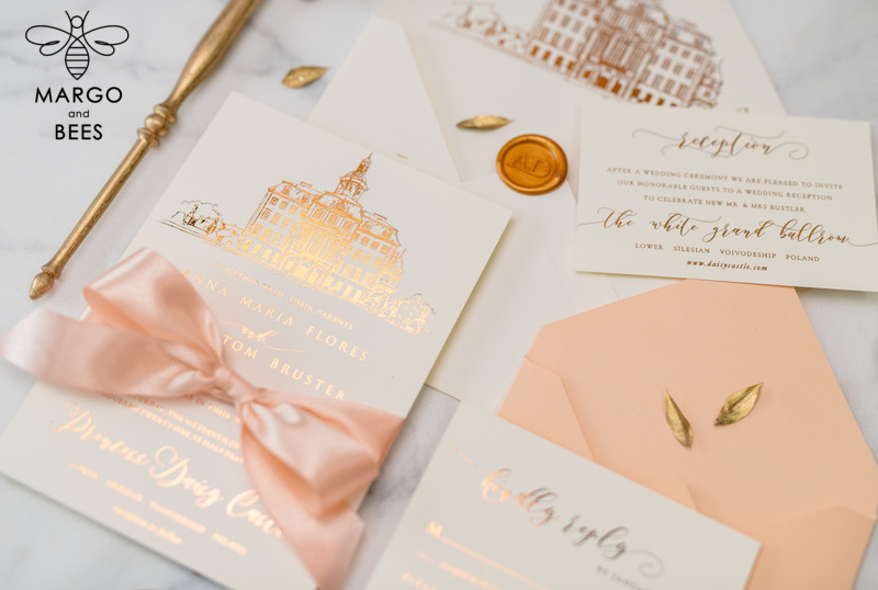 Wedding invitations sketch of your venue, Wedding Venue Luxury Invites, gold Wedding stationery-11