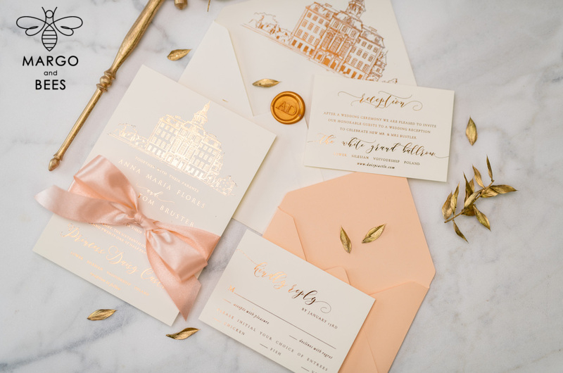 Wedding invitations sketch of your venue, Wedding Venue Luxury Invites, gold Wedding stationery-16