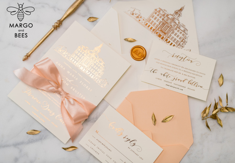 Wedding invitations sketch of your venue, Wedding Venue Luxury Invites, gold Wedding stationery-17