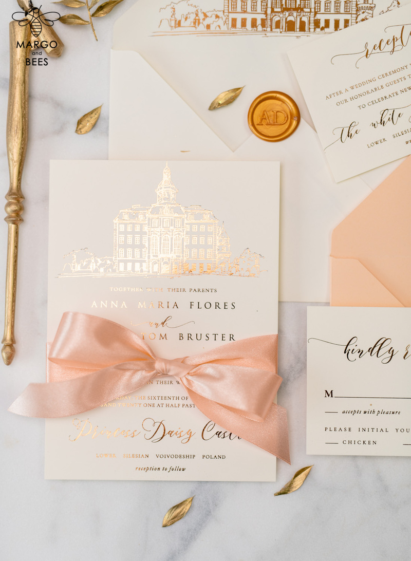 Wedding invitations sketch of your venue, Wedding Venue Luxury Invites, gold Wedding stationery-18
