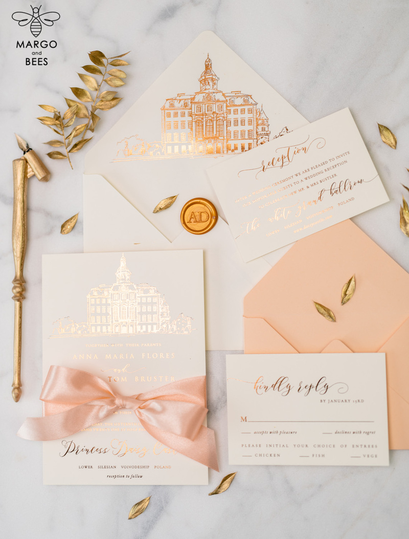 Wedding invitations sketch of your venue, Wedding Venue Luxury Invites, gold Wedding stationery-19