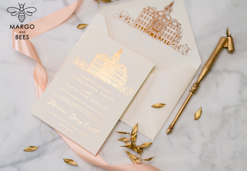 Wedding invitations sketch of your venue, Wedding Venue Luxury Invites, gold Wedding stationery-24