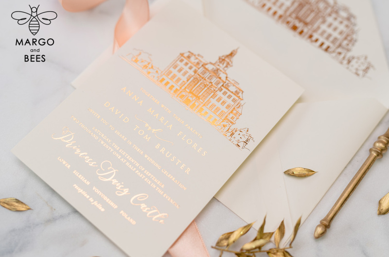 Wedding invitations sketch of your venue, Wedding Venue Luxury Invites, gold Wedding stationery-26