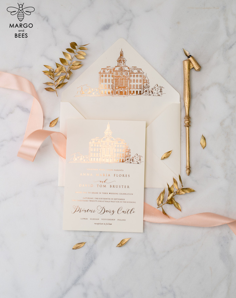 Wedding invitations sketch of your venue, Wedding Venue Luxury Invites, gold Wedding stationery-27
