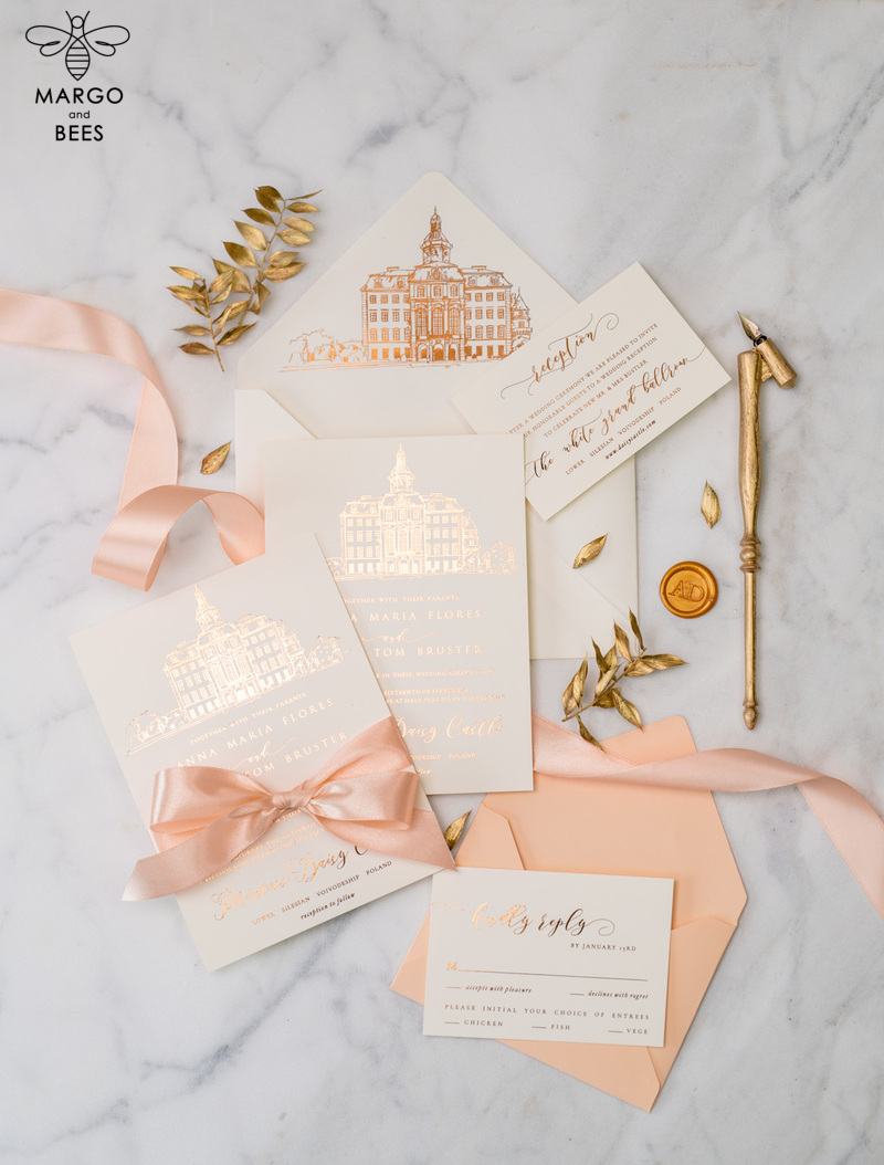 Wedding invitations sketch of your venue, Wedding Venue Luxury Invites, gold Wedding stationery-28