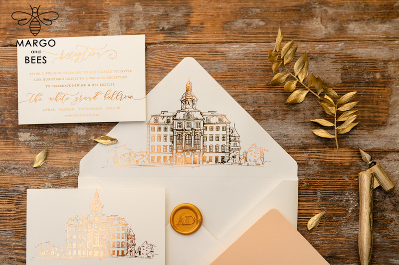 Wedding invitations sketch of your venue, Wedding Venue Luxury Invites, gold Wedding stationery-3