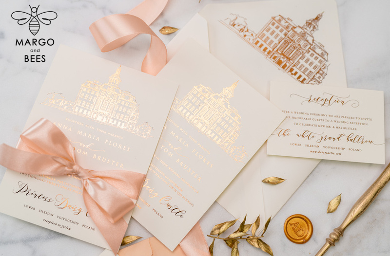 Wedding invitations sketch of your venue, Wedding Venue Luxury Invites, gold Wedding stationery-30