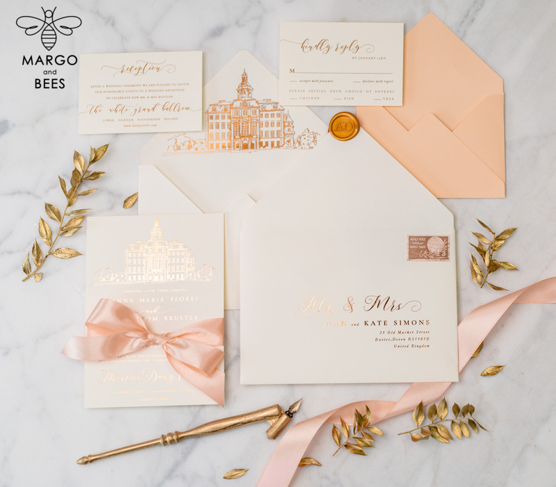 Wedding invitations sketch of your venue, Wedding Venue Luxury Invites, gold Wedding stationery-35
