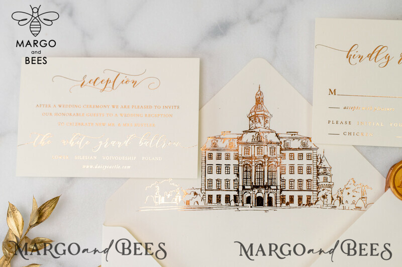 Wedding invitations sketch of your venue, Wedding Venue Luxury Invites, gold Wedding stationery-37