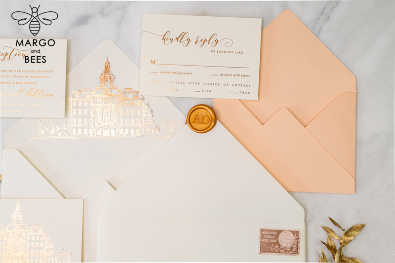 Wedding invitations sketch of your venue, Wedding Venue Luxury Invites, gold Wedding stationery-40