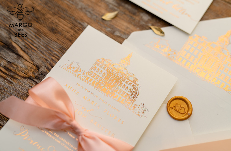 Wedding invitations sketch of your venue, Wedding Venue Luxury Invites, gold Wedding stationery-6