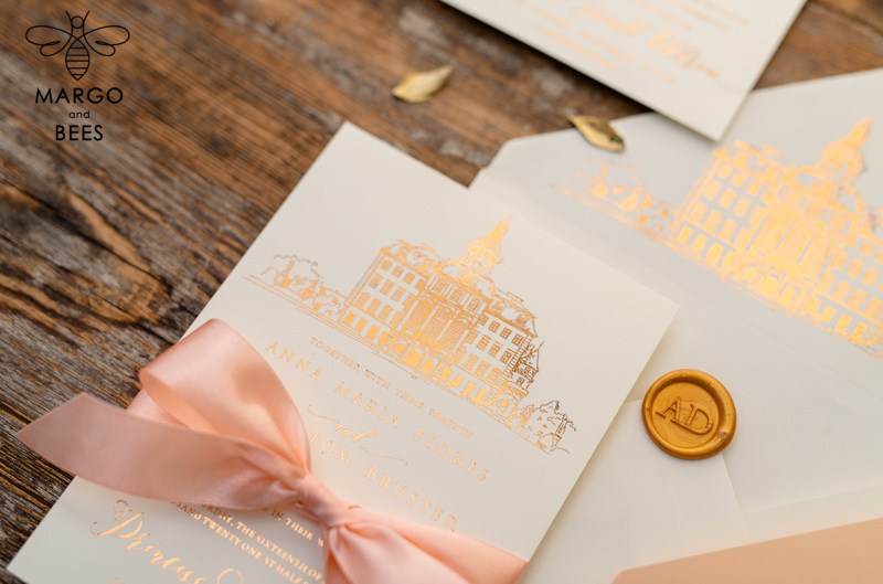 Wedding invitations sketch of your venue, Wedding Venue Luxury Invites, gold Wedding stationery-4