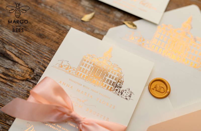 Wedding invitations sketch of your venue, Wedding Venue Luxury Invites, gold Wedding stationery-9