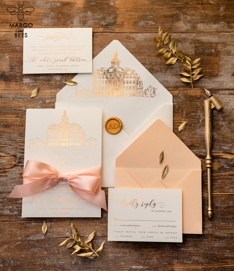 Wedding invitations sketch of your venue, Wedding Venue Luxury Invites, gold Wedding stationery-0