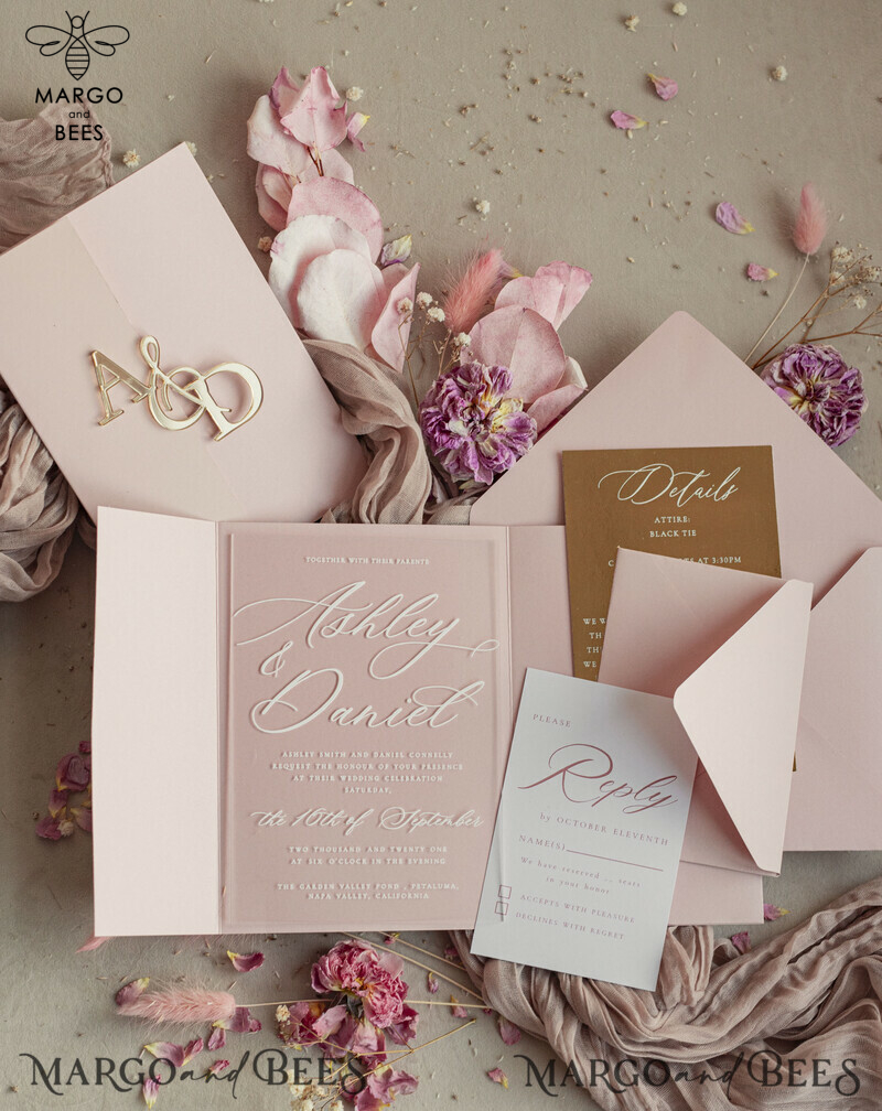 mirror custom monogram on blush pink wedding invitations - bespoke wedding cards - choose your colors -2