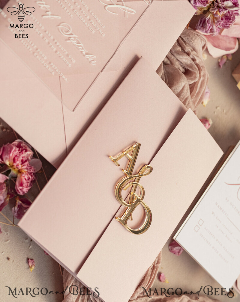 mirror custom monogram on blush pink wedding invitations - bespoke wedding cards - choose your colors -11
