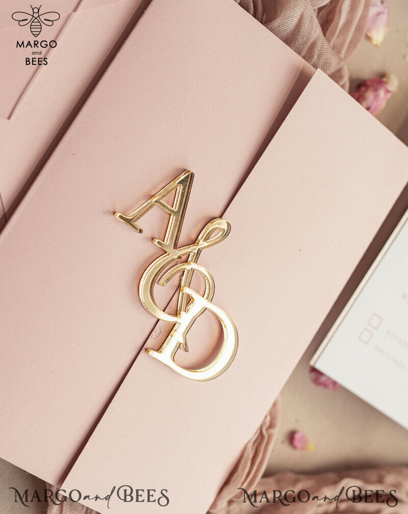 mirror custom monogram on blush pink wedding invitations - bespoke wedding cards - choose your colors -12
