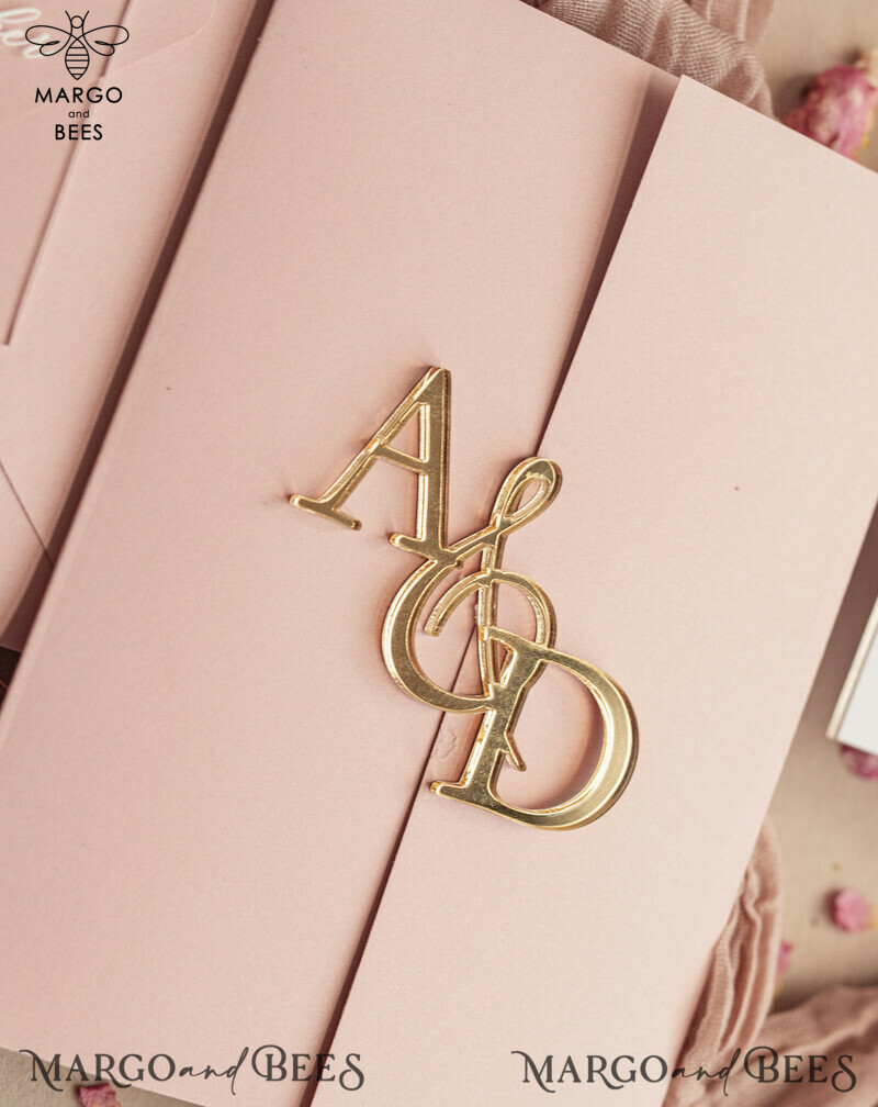 mirror custom monogram on blush pink wedding invitations - bespoke wedding cards - choose your colors -13