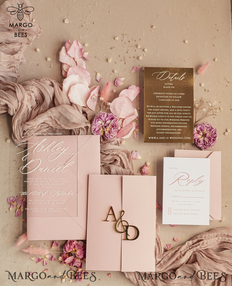 mirror custom monogram on blush pink wedding invitations - bespoke wedding cards - choose your colors -14